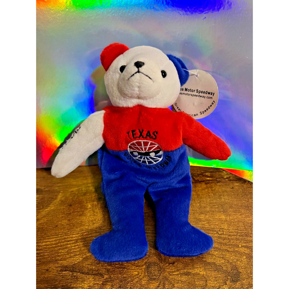 Vintage Texas Motor Speedway Red, White, & Blue Beanie Bear Plush 8” NWT